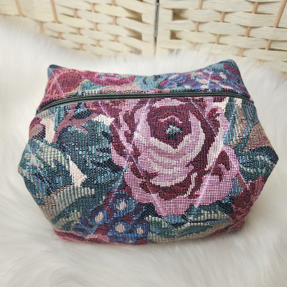 Handmade Quilted Boxy Makeup Travel Bag Fully Lined Vintage Fabric